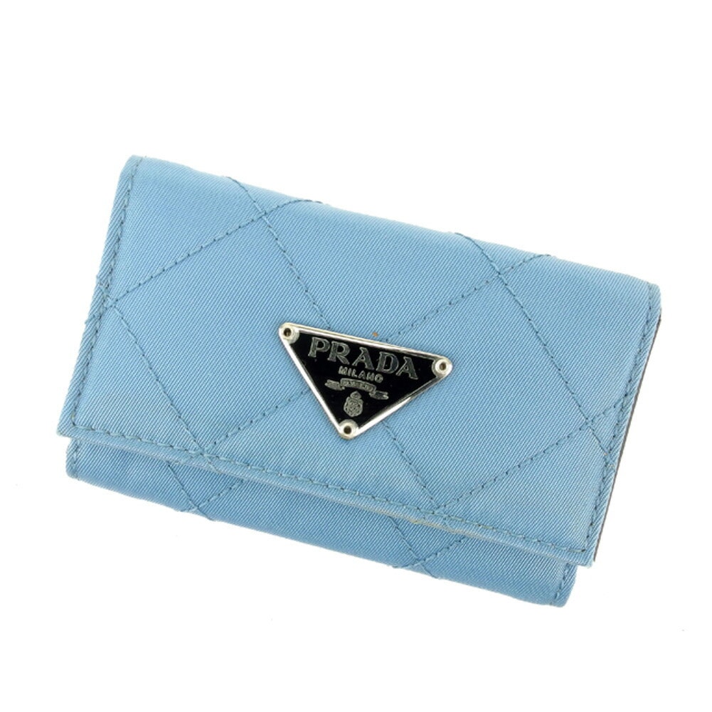 キーケース トライアングルロゴ キルティング ステッチ ブルー ブラック シルバー レディース 中古