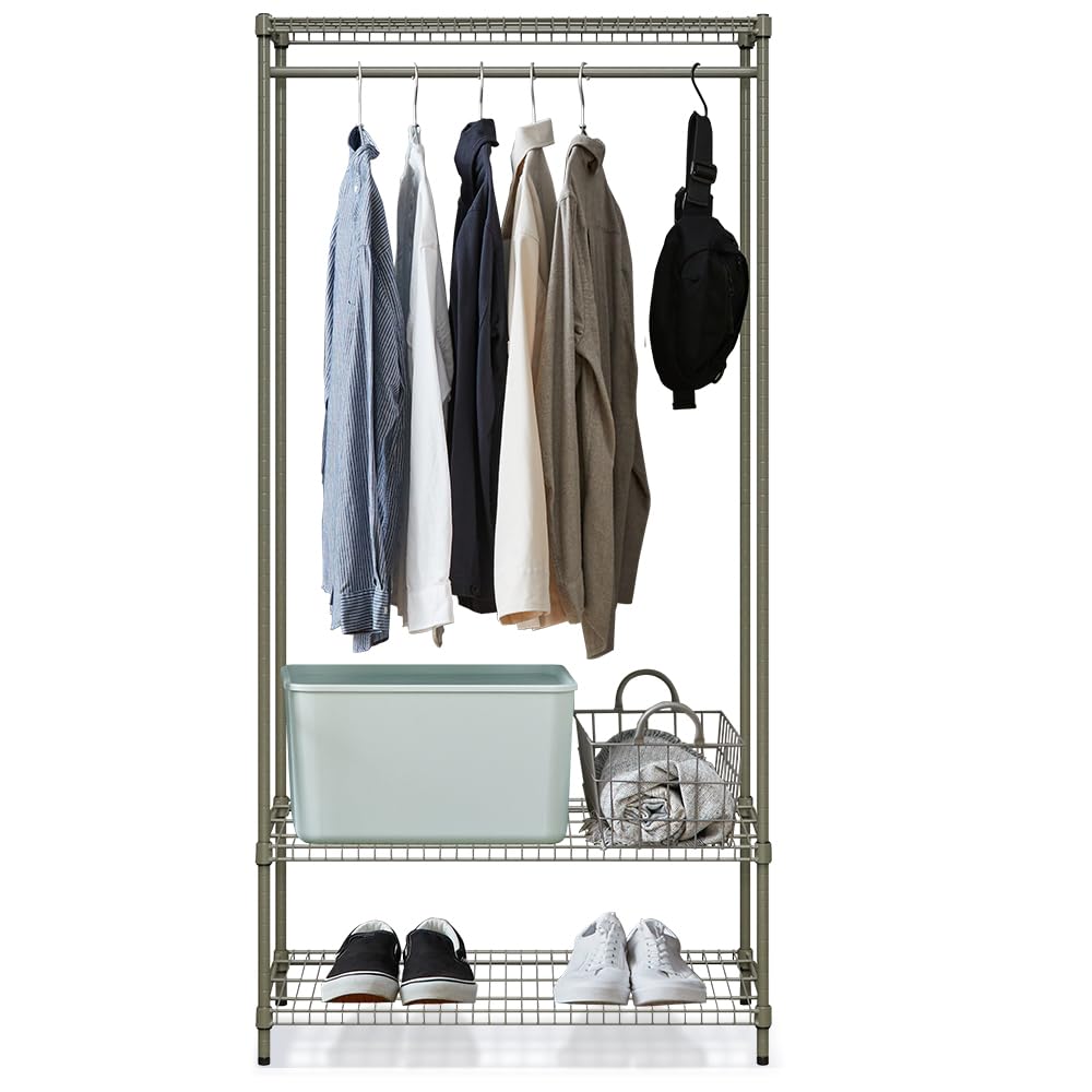 カラースチールシェルフ スチールラック 幅80 収納ラック 3段 収納棚 ハンガーラック コートハンガー パイプハンガー オープンラック メタルラック メタルシェルフ 棚板高さ調節 衣類収納 カラース