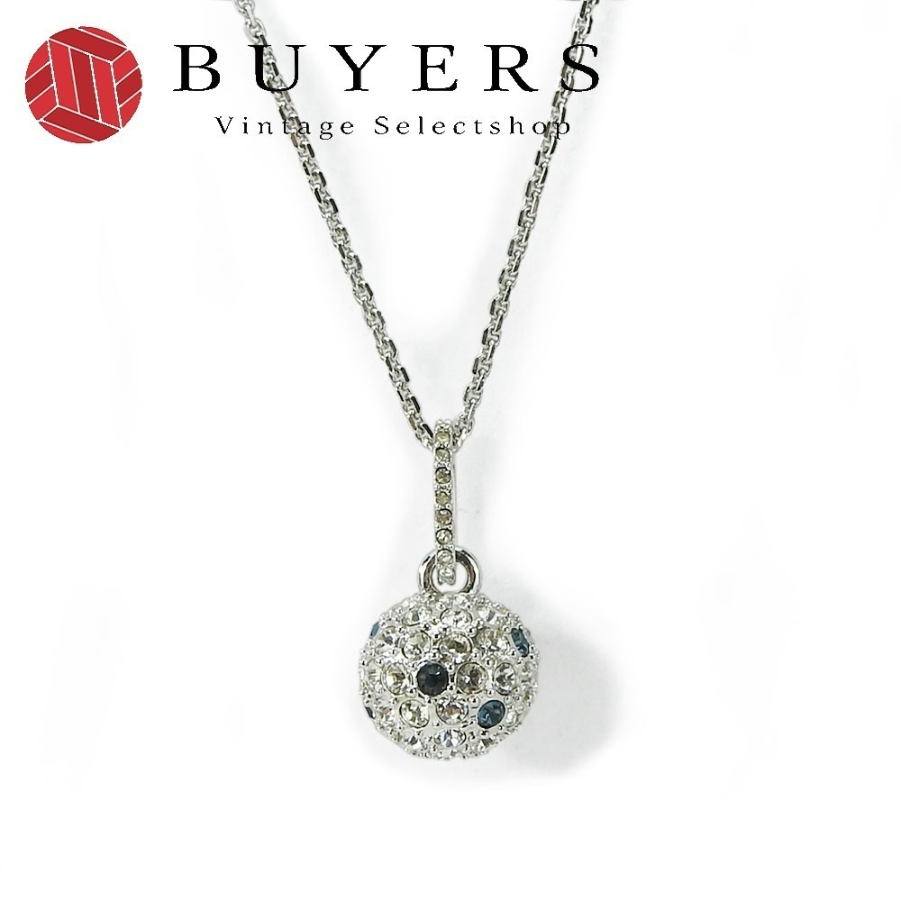 中古 ネックレス クリスタル メタル シルバー クリア ブルー ボール アクセサリー 小物 レディース 女性
