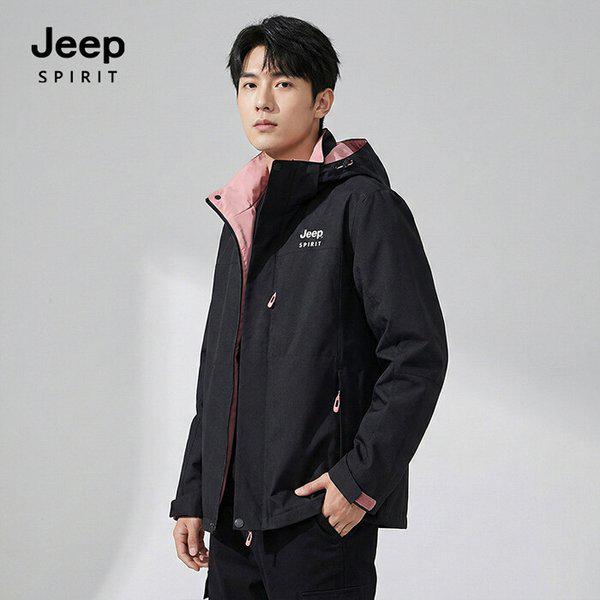 JEEP SPIRIT 女性用機能性フード付きウィンドブレーカー ブラック (JSFAJK256)