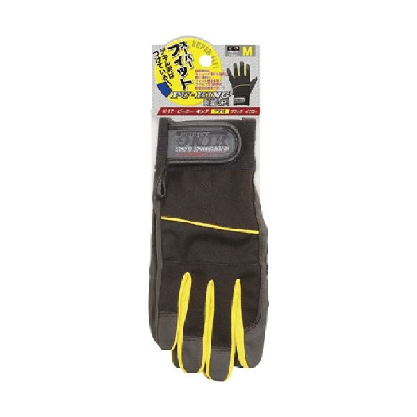 （まとめ）ピーユー/キング ブラックxイエロー M K-17-BK/YL-M 1双 [x5セット]