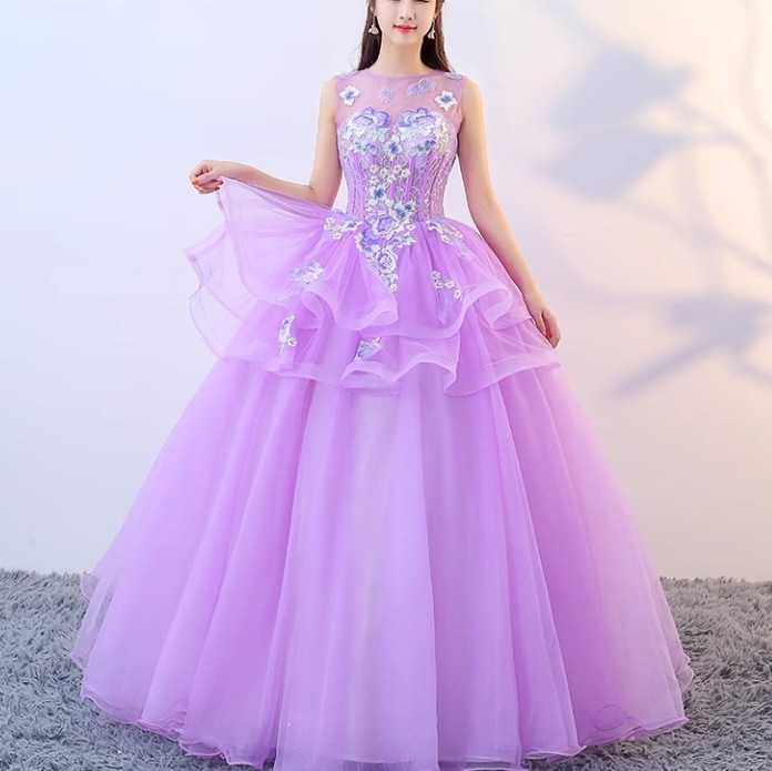 カラードレス　袖なし　パーティードレス　花嫁　発表会　二次会　演出　結婚式　ウェディング　披露宴　ロング丈