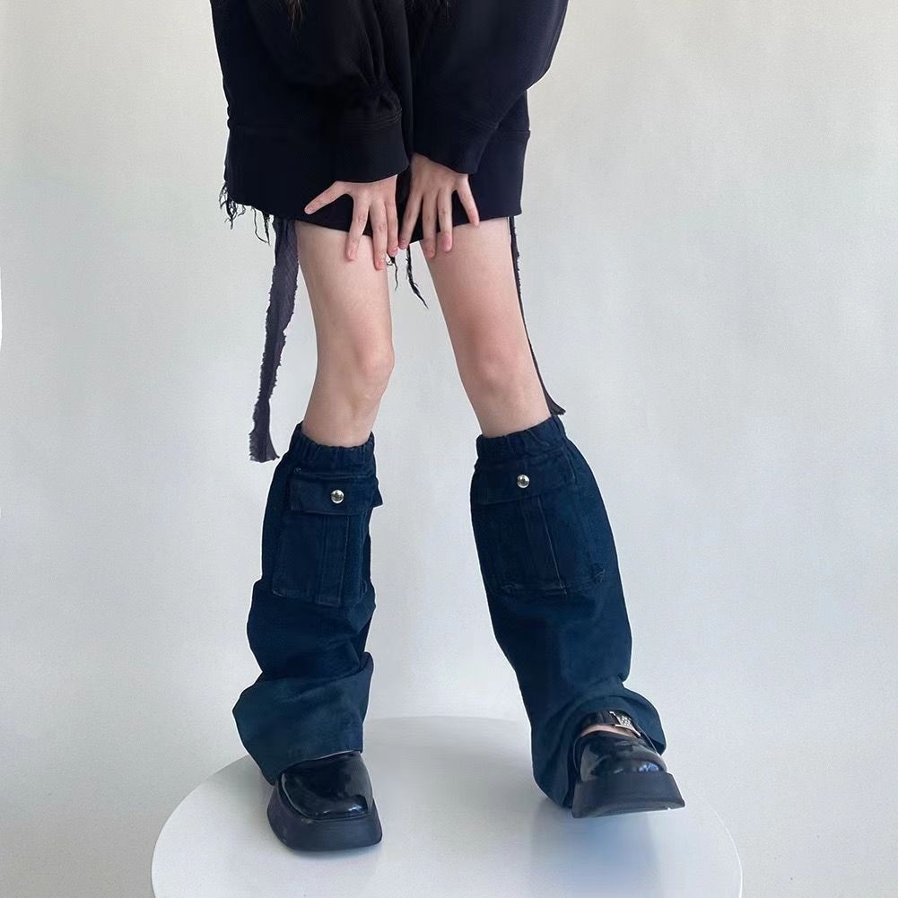 女性用デニムレッグカバーサブカルチャーパンク痩身重工業用ポケットカバーパーソナライズされたデザイン