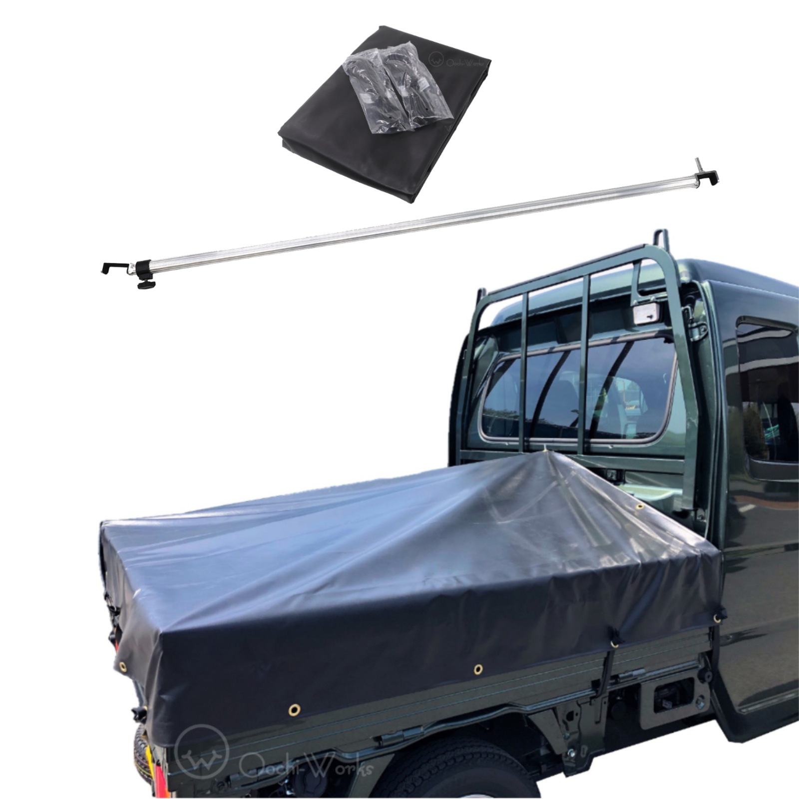トラックシート スーパーキャリイ用シート 伸縮式荷台ポールセット スロープ型 ブラック コードゴム4ｍｘ2本付き エステル帆布トラックシート 荷台シート 7,224円