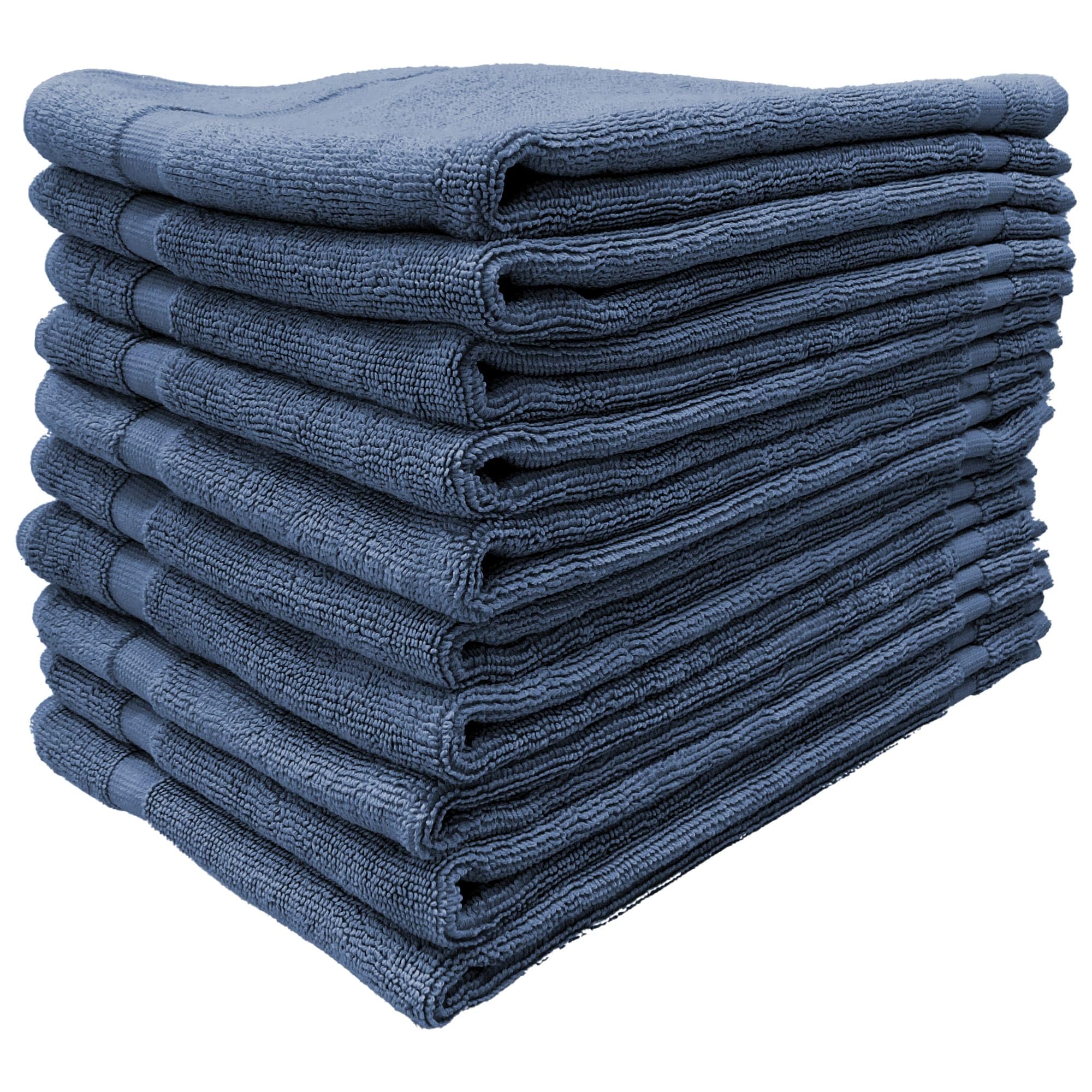 ふわりら デイリータオル バスマット 足拭きマット 42×65cm 綿100% タオル地 洗える 高吸水 速乾 かさばらない スチールネイビー 10枚セット