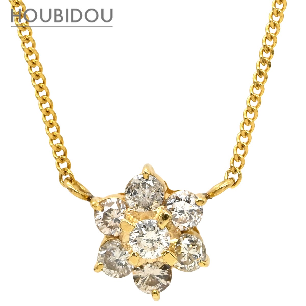 ネックレス ダイヤペンダント イエローゴールド 18K 7P 7石 7粒 ダイヤモンド フラワーモチーフ 【中古】