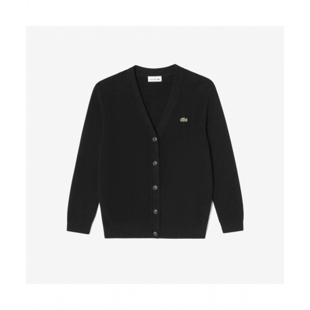 LACOSTE レディースウォータープルーフ Vネックカーディガン [ブラック]