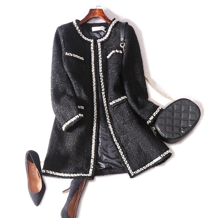 ラメ パール アウター コート 上着 袖あり 長袖 ラウンドネック 襟なし ストレート ポケット 前開き 厚手 かわいい 大人可愛い きれいめ シンプル カジュアル 大人 上品 おしゃれ お洒落