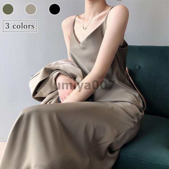 キャミワンピ レディース サテン キャミワンピース ロング丈 ワンピース ノースリーブ キャミソール セクシー ロングワンピ サマーワンピース