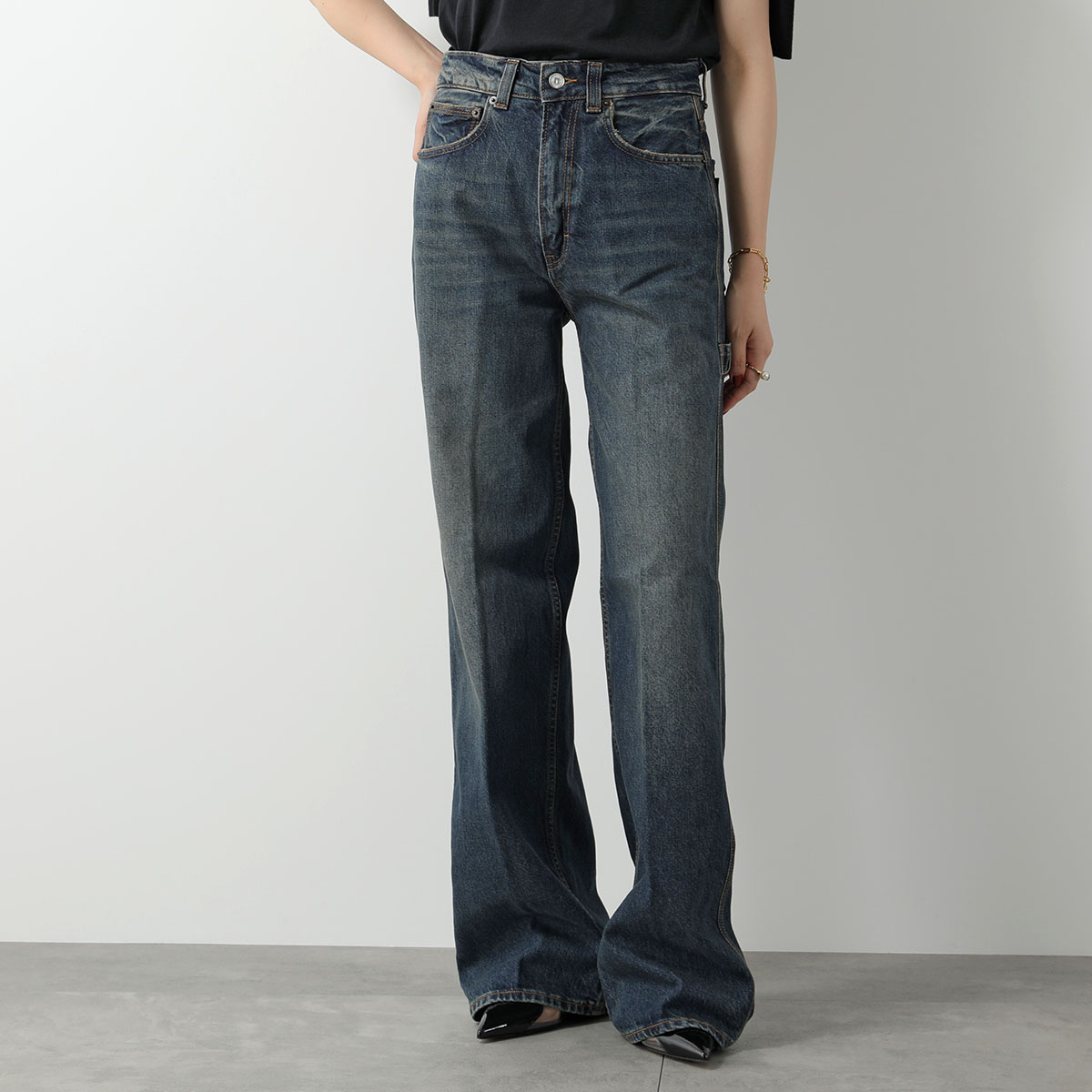 HAIKURE ハイクル ジーンズ WINONA HEW03300 DF105 レディース デニム パンツ ストレート Gパン ジーパン ペインターパンツ コットン L771/INTENSE-BLUE