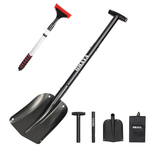 OMATA 雪かきスコップ 除雪スコップ 伸縮式雪かきスコップ スノースコップ 車載スコップ アルミ合金 携帯スコップ 長さ調節可能 スノーダンプ 軽量 組み立てが簡単 雪かき キャンプ 園芸 アウト