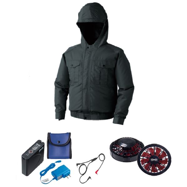 KU90810 空調服 ポリエステル製フード付 FAN2200BR/LISUPER1 チャコールLL