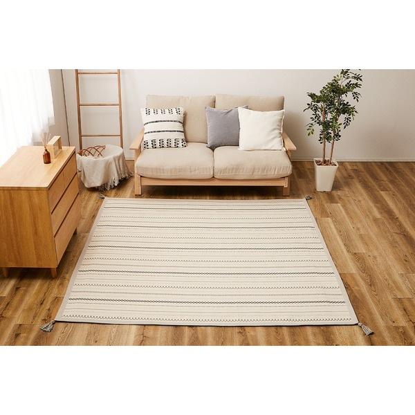 ラグマット 絨毯 約185x185cm ブラック 薄手 洗える 綿100％ ホットカーペット対応 インド綿ラグ リビング ダイニング