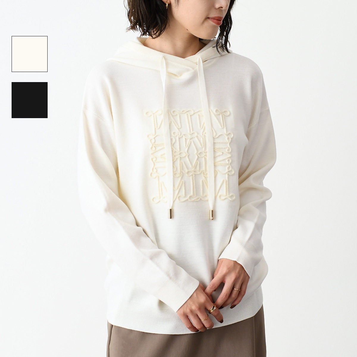 Max Mara マックスマーラ ニット トップス セーター ニット PAMIR パミール ピュア ウール フーディ レディース ホワイト ブラック オーバーサイズ フーディ