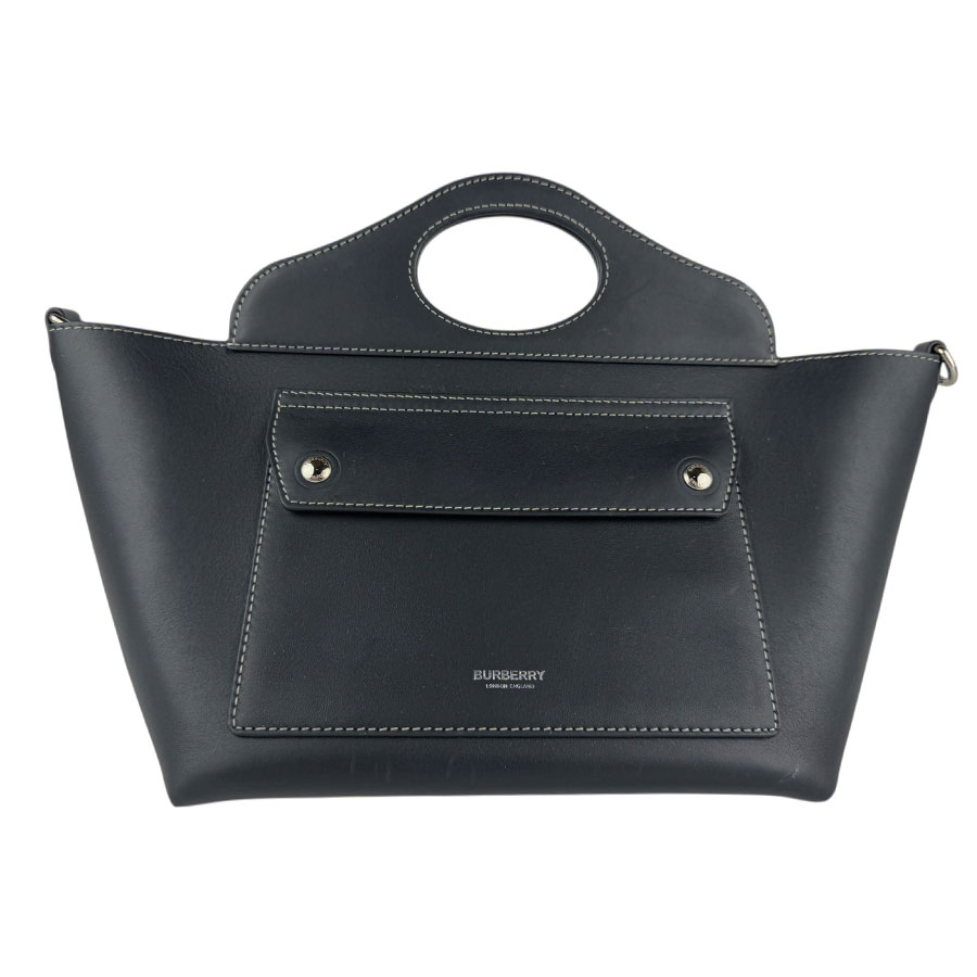 バーバリー BURBERRY ハンドバッグ ショルダーバッグ レザー ブラック シルバー レディース z7818