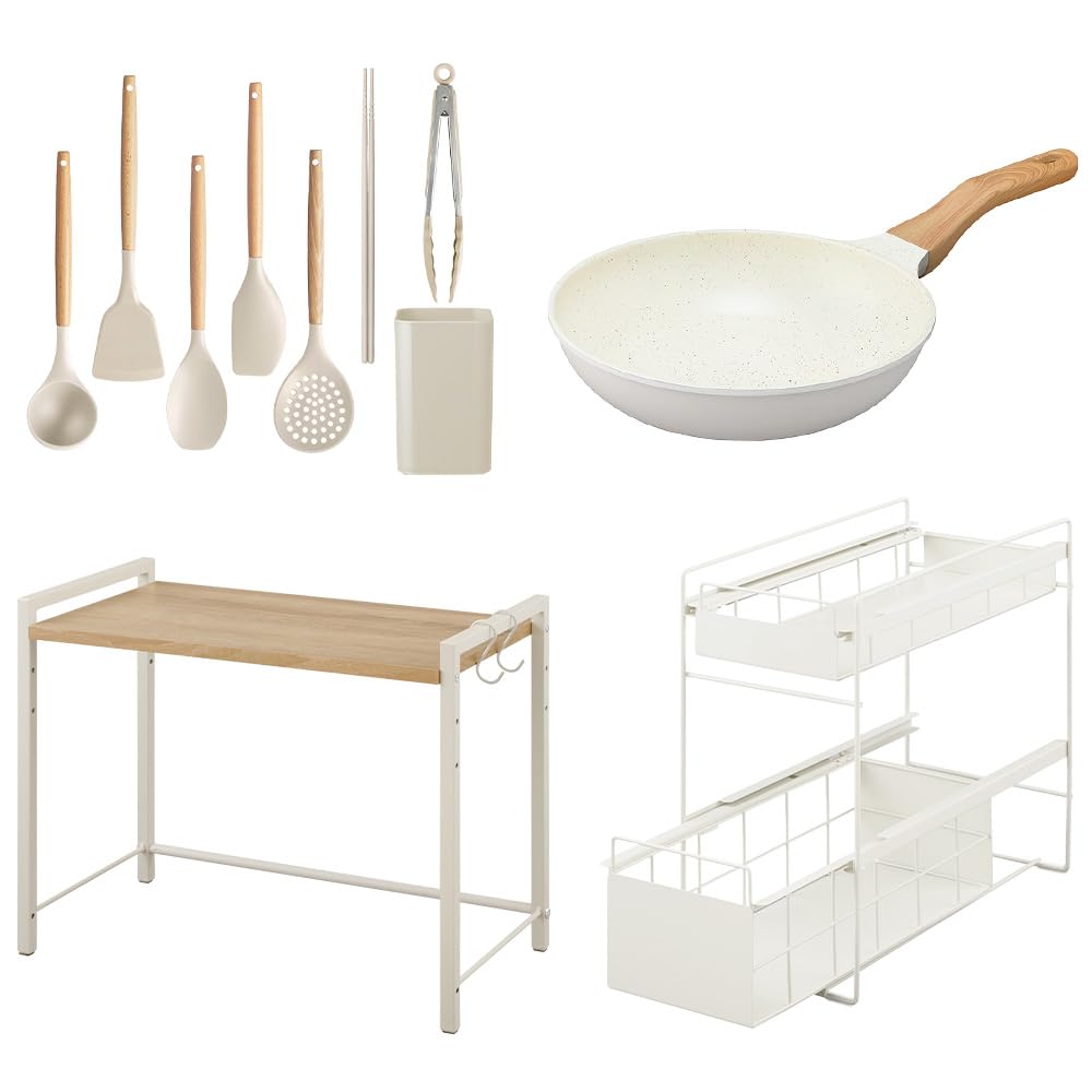 【福袋 キッチン用品詰め合わせ】フライパン 24cm + シンク下引き出しラック + レンジラック + キッチンツール7点