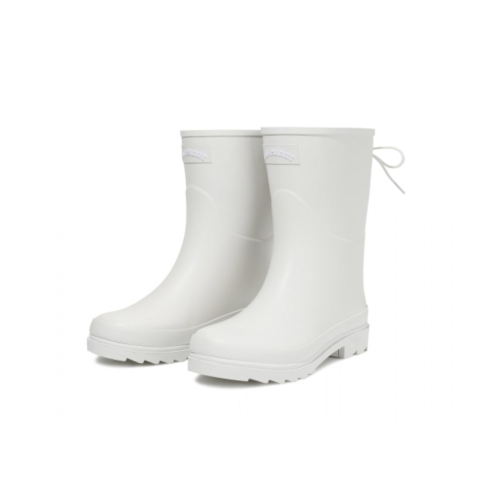 COVERNAT WOMAN クローバーハートバックレースアップレインブーツミドルアイボリー