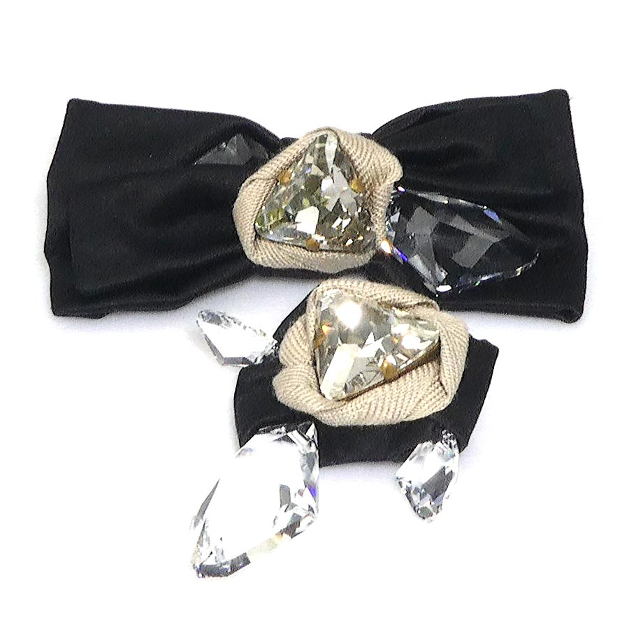 ミュウミュウ MIUMIU ブローチ 2点セット サテン/ビジュー ブラック×ベージュ レディース h31202a