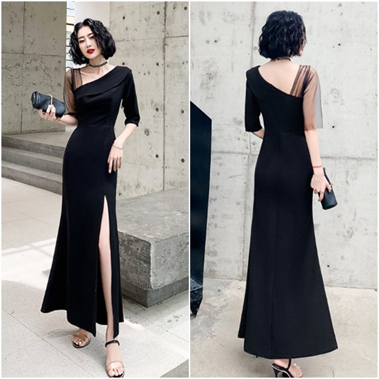 【取寄：納期2週間】結婚式ドレス パーティードレス 大きいサイズ XL-3XL 小さいサイズ XS イブニングドレス ロングスカート 無地 半袖 エレガント お呼ばれ きれいめ スリット セクシー 8,702円