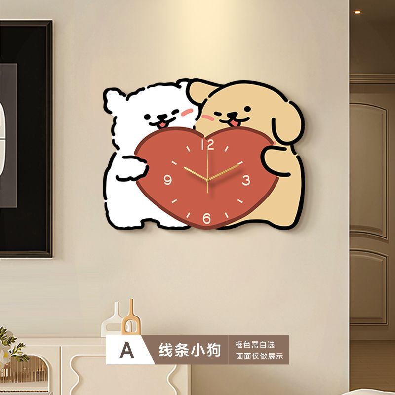 クリーム風ライン子犬掛け時計装飾画リビング時時計掛け壁2024高級感レストラン掛け絵 7,086円