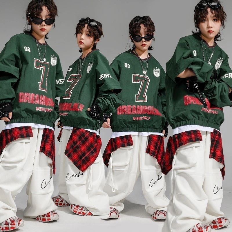 ストリートダンス子供ファッションヒップホップゆったり衛衣パンツスーツ男の子ヒップホップダンス公演服女性