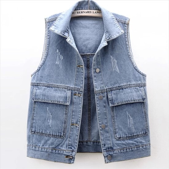 ベスト アウター デニムベスト ジャケット レディース 袖なし ポロ襟 無地 切り替えデザイン 春 秋 レギュラー丈 チョッキ 前開き シングルブレスト ノースリーブ かわいい きれいめ ワイルド
