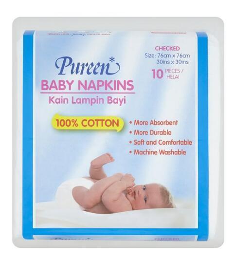 Pureen Baby Napkins Checked 10 Pieces