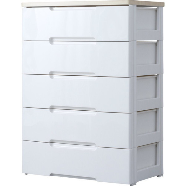 HG-725 ホワイト/ペアー [ウッドトップチェスト 5段 幅73cm 完成品] メーカー直送