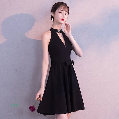 Qoo10] 黒ドレス ホルターネック Vネック パー