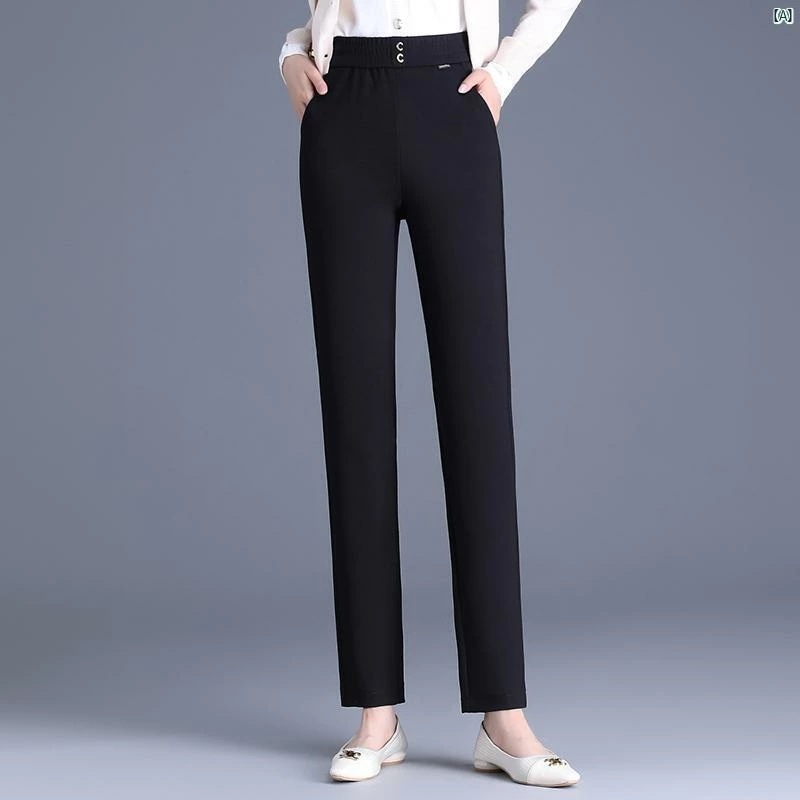 レディース　ファッション　オシャレ　シンプル カジュアル スーツ パンツ 春秋 ハイウエスト スリム プロ 九分丈 裾細 タバコ チューブ