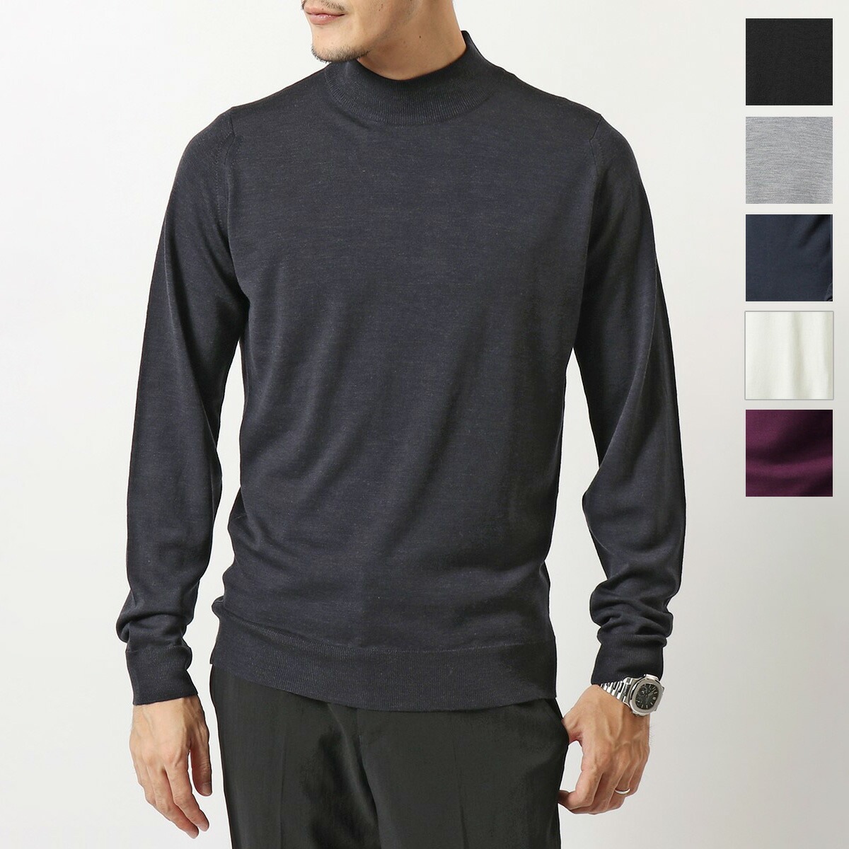 JOHN SMEDLEY ジョンスメドレー ニットトップス HARCOURT ハーコート STANDARD FIT メンズ メリノウール モックネック セーター ハイゲージ 無地 カラー6色