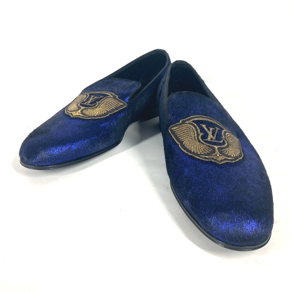 ドレスシューズ ロゴ オートゥイユライン オペラシューズ 靴 ローファー スリッポン ハラコ ブルー