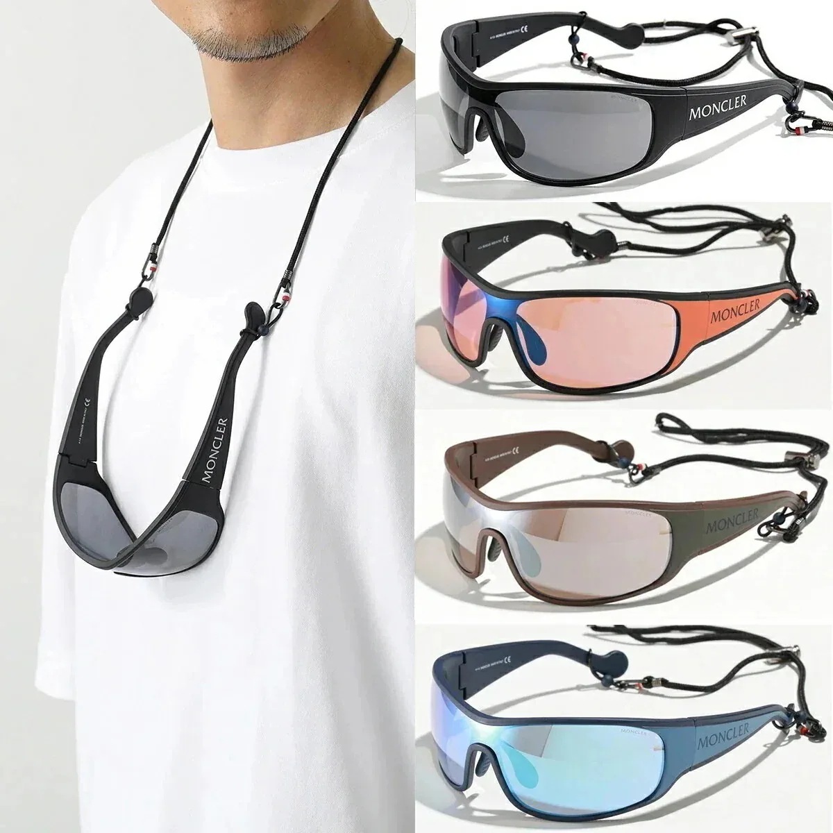 MONCLER モンクレール サングラス ML0129 メンズ メガネストラップ付き 偏光レンズ ロゴ 眼鏡 アイウェア スポーツ カラー4色