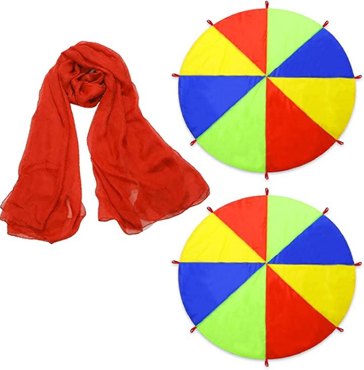 プレイパラシュート リトミック ベール 布 運動会 遊戯会 発表会 マルチカラー 2m 赤色 大判(マルチカラー 2m, 赤色 大判)