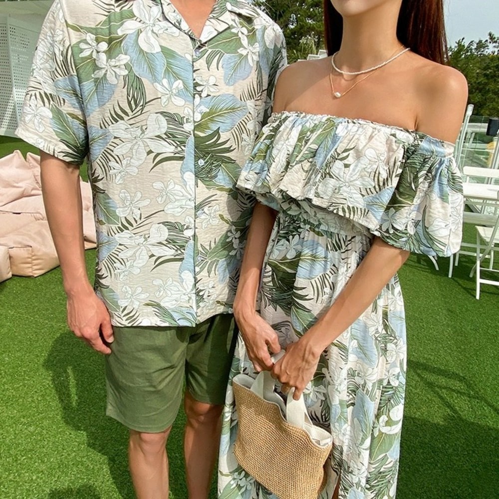 シーミラーカップルルックフリルワンピースカップルビーチウェアルック新婚旅行レクリエーションジルックOP18956F