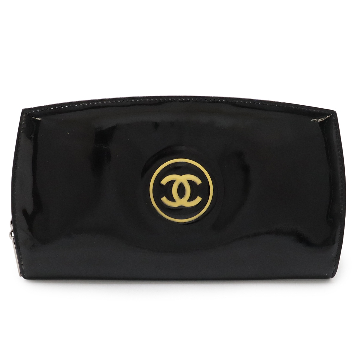 メイクアップ ココマーク ラウンドファスナー 長財布 エナメル パテントレザー ブラック 黒 シルバー金具 A4766