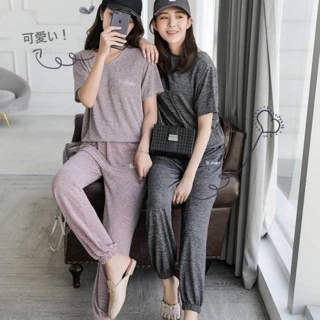 新品 2点パジャマ ルームウェア レディース 春夏 半袖パジャマ 薄手 ルームウェア ロングパンツ上下セット 無地 快適パジャマ 部屋着 寝巻き オシャレ 可愛い