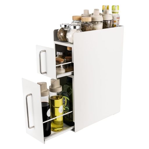 WOWFILL 隠せる調味料ラック 2段 約W14×D35×H48CM 調味料ホルダー 引き出し式 調味料 スパイス ボトル 省スペース コンロ横 キッチンラック 大型 キッチン収納 【完成品】(ホワ