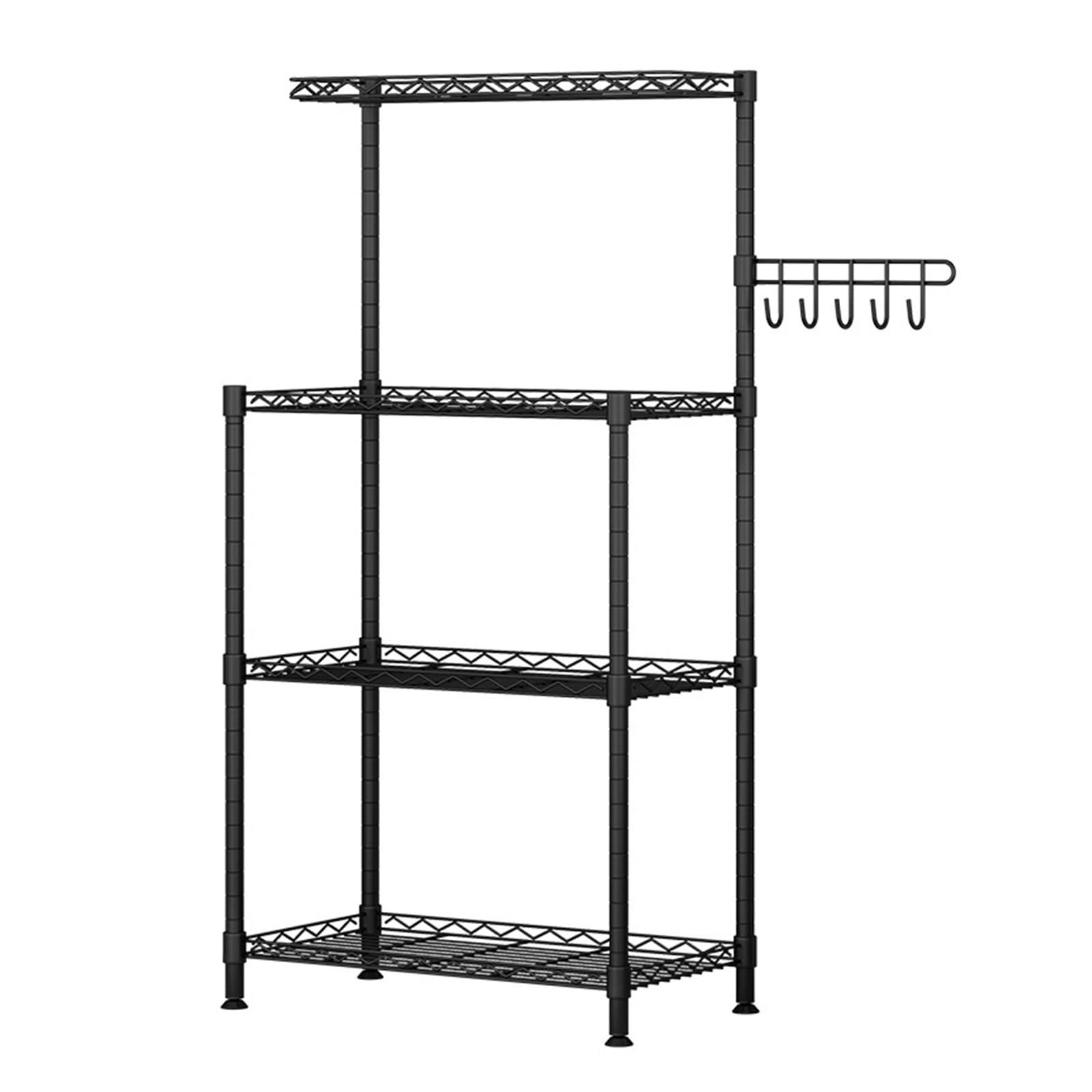 RINKA レンジラック 4段収納 レンジ台 電子レンジラック 大型レンジ対応キッチンラック 高さ調整可動棚 高耐荷設計 省スペース 5個 フック