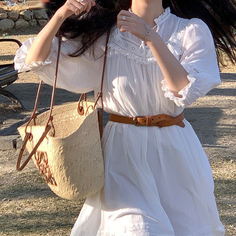 【1つ買うと10つ無料】ホワイトドレスレースホローウエストドールプリンセススカートスカート女性のモラルスカートファクトリー