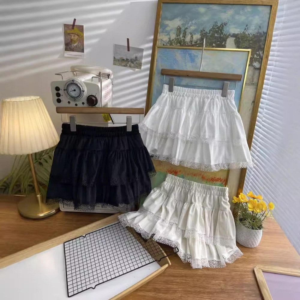 【1つ買うと10つ無料】秋の女性のための大きなサイズの甘いスカートハイウエストレースケーキスカートファット スリムヒップショートスカート