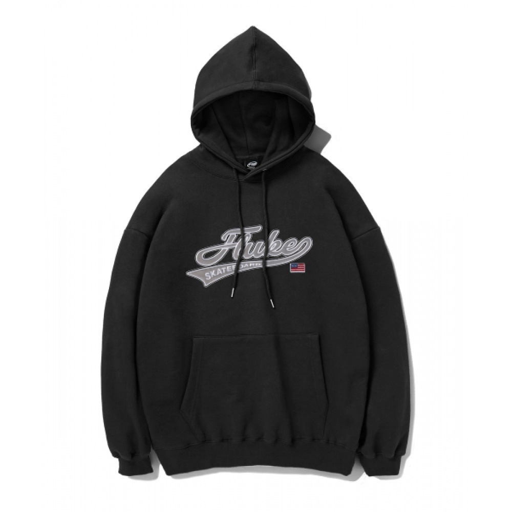 フルーク FHT2036 筆記体エンブロイダリーロゴフード付き T シャツブラック