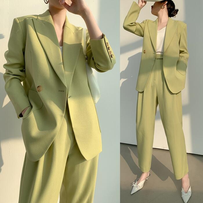 セットアップ ビジネス スーツ レディース パンツ セット おしゃれ 卒業式 母 卒園式 入園式 テーラード ジャケット 七五三 お宮参り 二次会 フォーマル 入学式 ママスーツ ゆったり グリーン