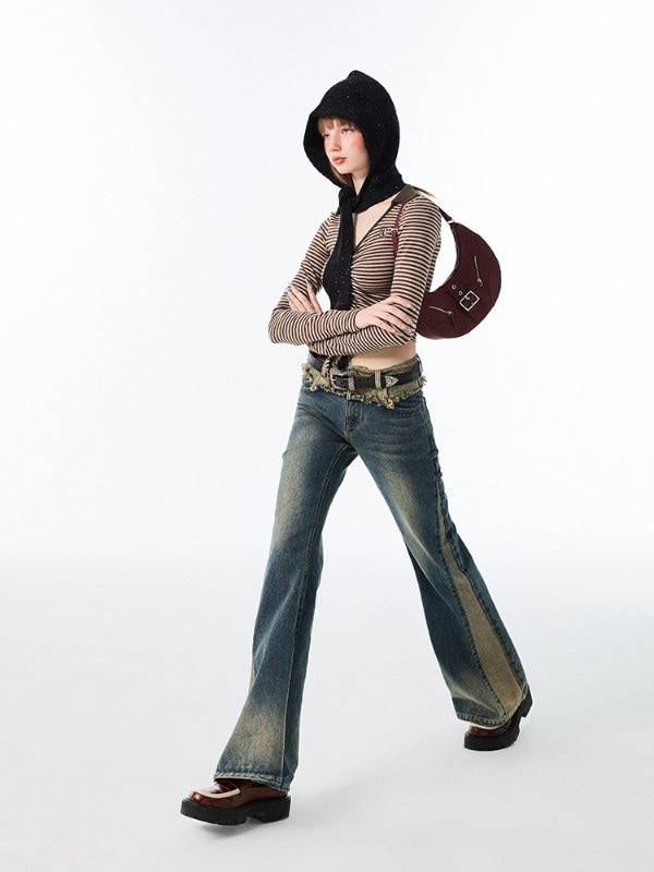 脚型矯正機ビジョンロングレッグフロアレングスリミングスプライスマイクロフレアワイドジーンズ