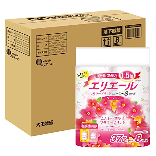 エリエール トイレットペーパー フラ ワープリント 1.5倍巻き 37.5m×32ロール(8ロール×4パック) ダブル パルプ100% 優雅な花の香り 【ハーフケース】
