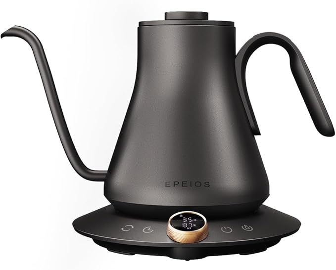 「家電批評 2023受賞 コーヒー向け電気ケトル・世界チャンピオン推奨」エペイオス(Epeios) 電気ケトル ドリップケトル 0.9L 1200W コーヒーポット 1℃単位調整/5分タイマー/保温機