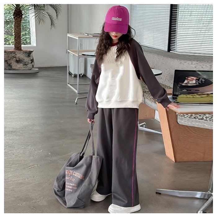 子供服 女の子 セットアップ カジュアル ジャージ 2点セット キッズ 丸首 長袖スウェット+長ズボン 上下セット ファッション パンツセット ブラウンお出かけ 通学着 春着 秋着 お洒落 舞台 団体