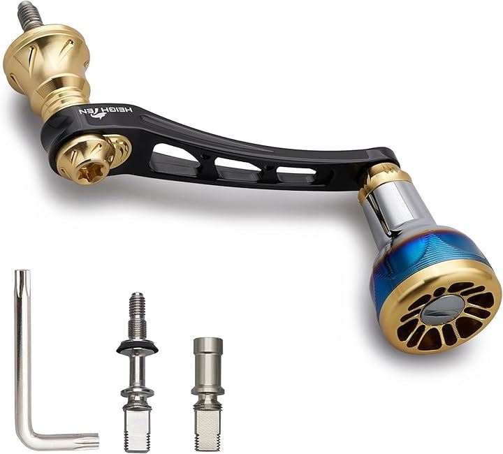 55-60mm可変 リール ハンドル 新型 24.5mm ハンドルノブ 搭載 ダイワ DAIWA シマノ SHIMANO 通用 973( ブラック＆ゴールド, 55-60mm可変)