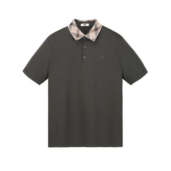 [26SS] [GIFT] ダークカーキ ハウスチェック ニットカラー 半袖Tシャツ (DMTS6B002K3)