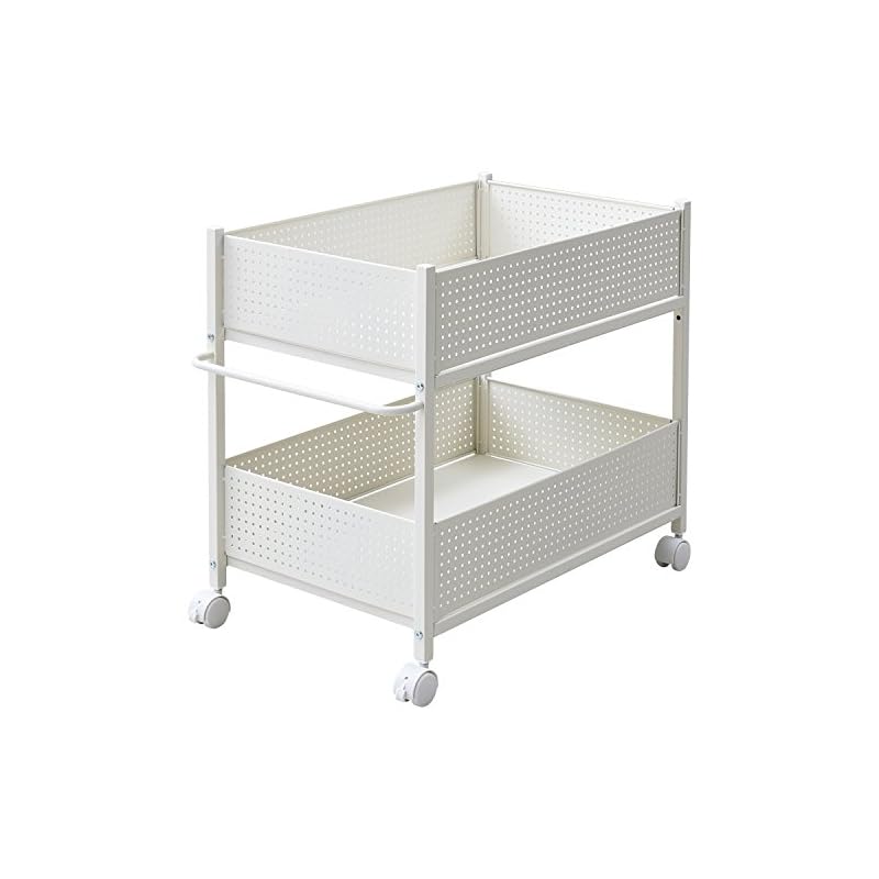 【即納】山善 押入れ(クローゼット)収納 ラック 幅44奥行69高さ64.5cm 取っ手 ストッパー付きキャスター 上段下段かご 横板が取り外せる 組立品 ホワイト/ホワイト OPR-7544(W